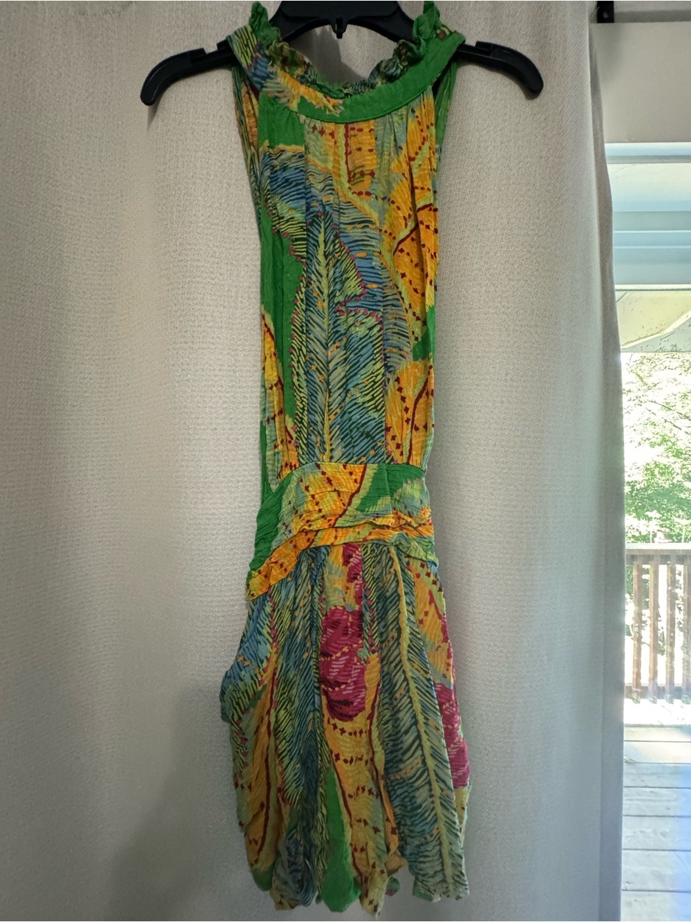 Cynthia Rowley Green Tropical One-Shoulder Dress with Yellow & Pink Accents